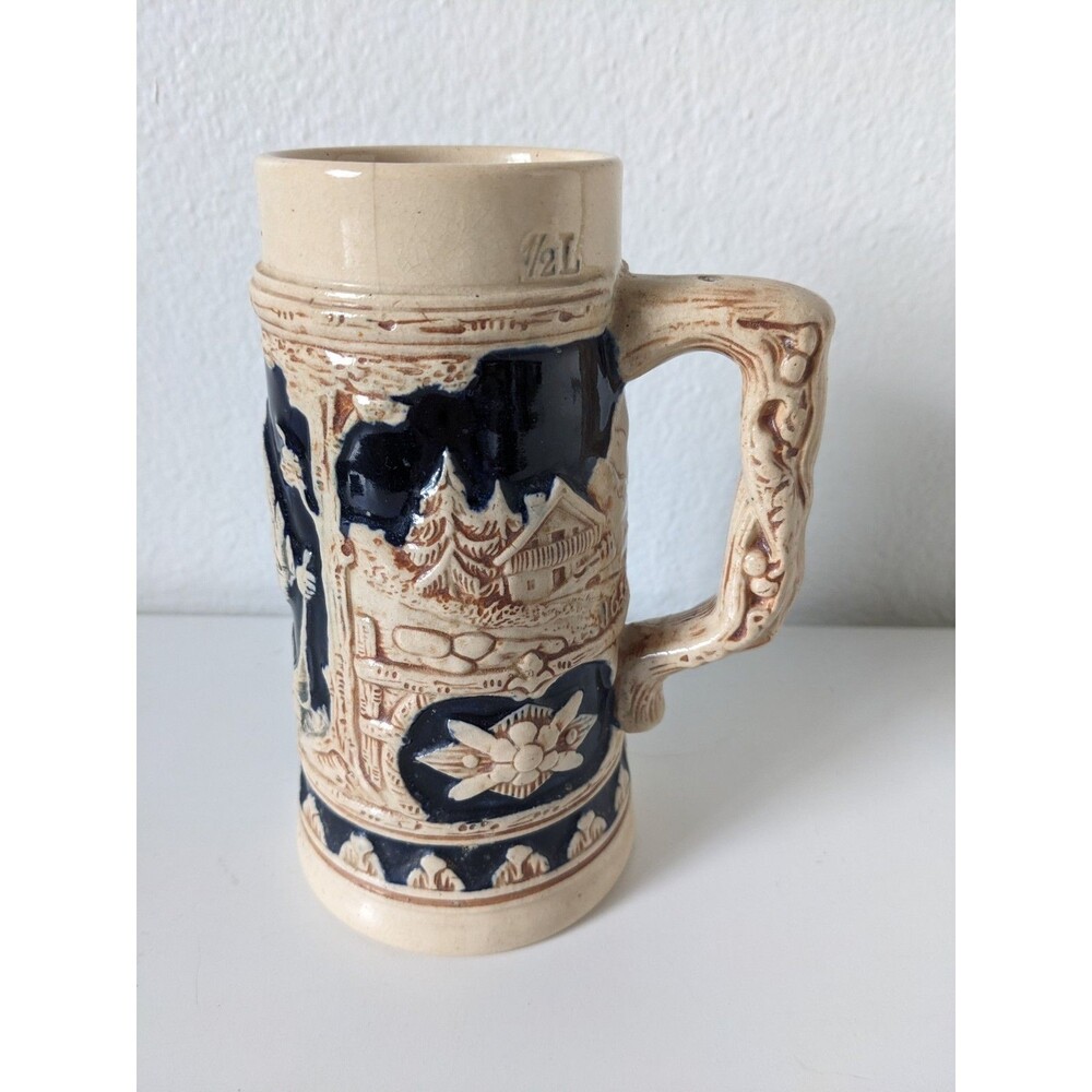 Vintage German Ceramic Beer Stein Mug Made In Germany 1658 1/2 Liter READ